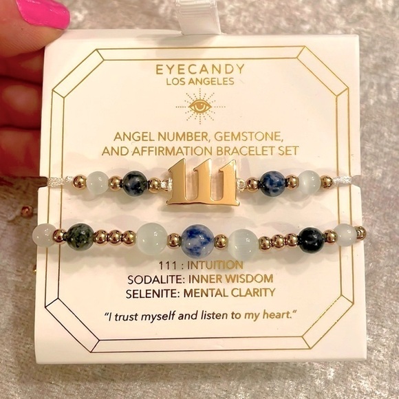 Brand New Eye Candy Angel Numbers 111 Intuition Beaded Gemstone Bracelet Set - Picture 2 of 9